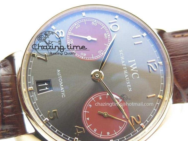 MIROTIME 0331 Portuguese Real PR IW500127 RG ZF 1:1 Best Edition Grey Red Dial On Brown Leather Strap A52010 V AllSeason 7331